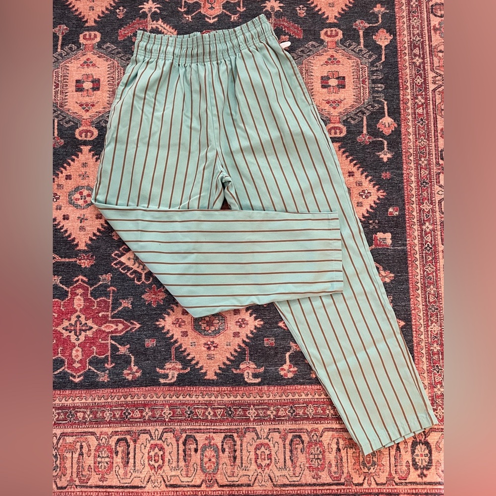 Cookman Chef Wear Striped Pants - Mint Green & Brown Pinstripe (Size L)